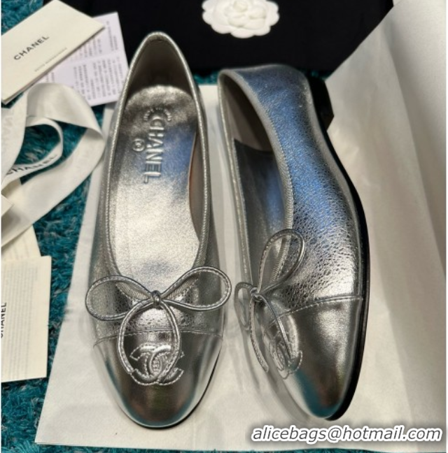 Popular Style Chanel Metallic Leather Ballet Flats CHB070724 Silver