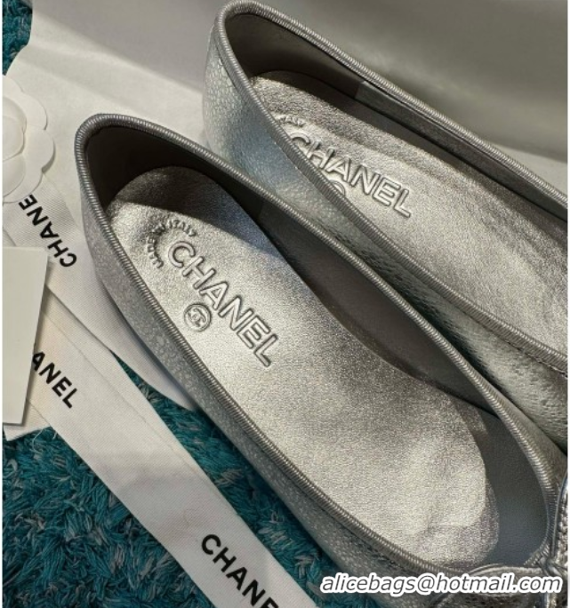 Popular Style Chanel Metallic Leather Ballet Flats CHB070724 Silver