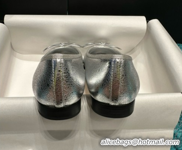 Popular Style Chanel Metallic Leather Ballet Flats CHB070724 Silver