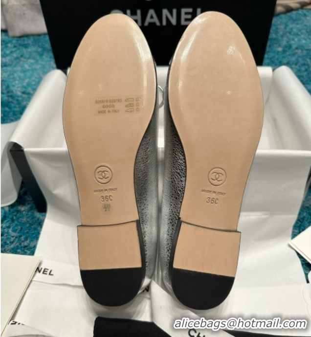 Popular Style Chanel Metallic Leather Ballet Flats CHB070724 Silver