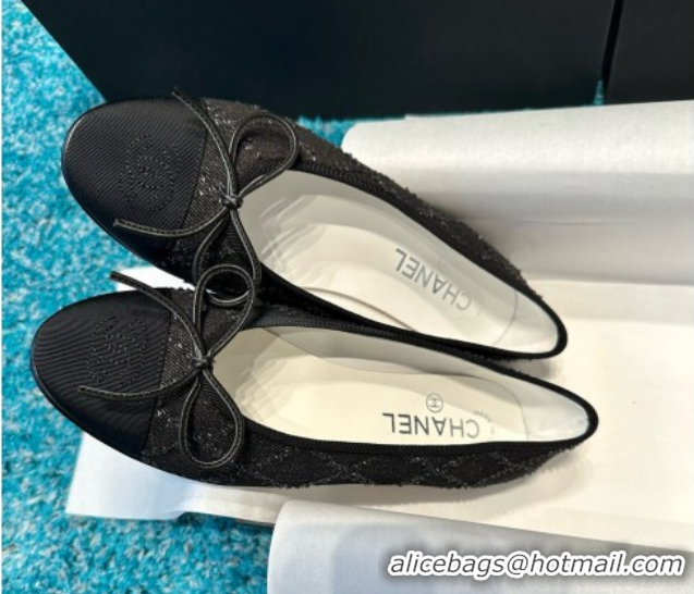 Good Looking Chanel Denim & Grosgrain Ballet Flats CHB070726 Black