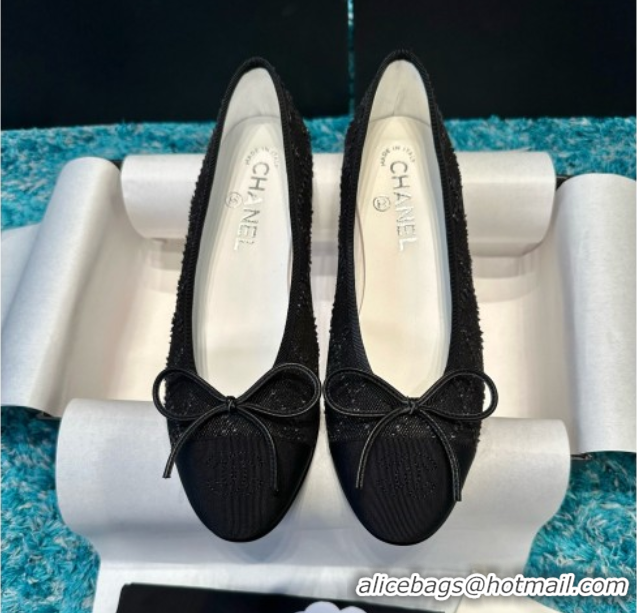 Good Looking Chanel Denim & Grosgrain Ballet Flats CHB070726 Black