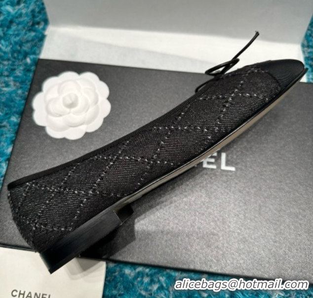 Good Looking Chanel Denim & Grosgrain Ballet Flats CHB070726 Black