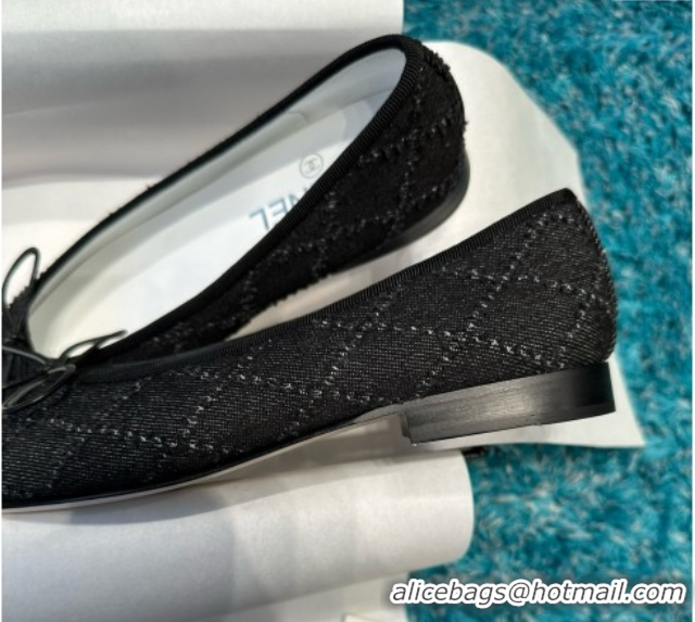 Good Looking Chanel Denim & Grosgrain Ballet Flats CHB070726 Black