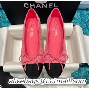 t Chanel Tweed & Grosgrain Ballet Flats CHB070727 Pink/Black