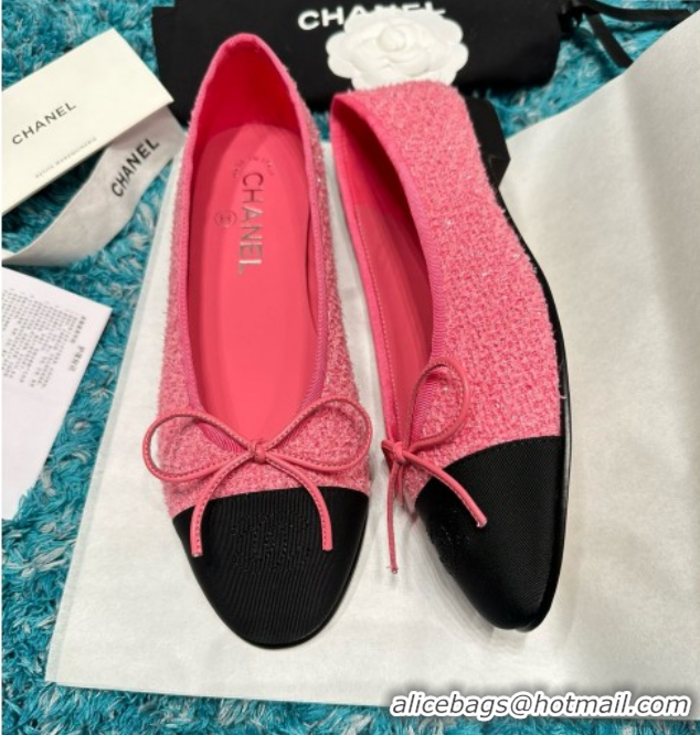 t Chanel Tweed & Grosgrain Ballet Flats CHB070727 Pink/Black