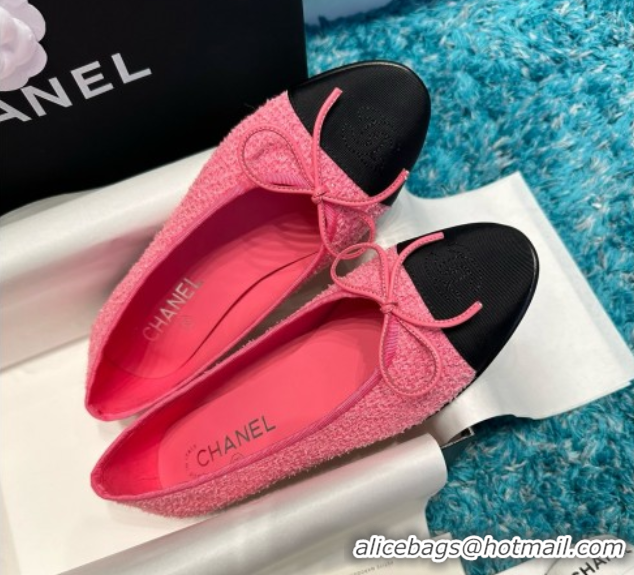 t Chanel Tweed & Grosgrain Ballet Flats CHB070727 Pink/Black