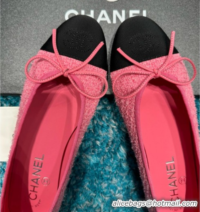 t Chanel Tweed & Grosgrain Ballet Flats CHB070727 Pink/Black