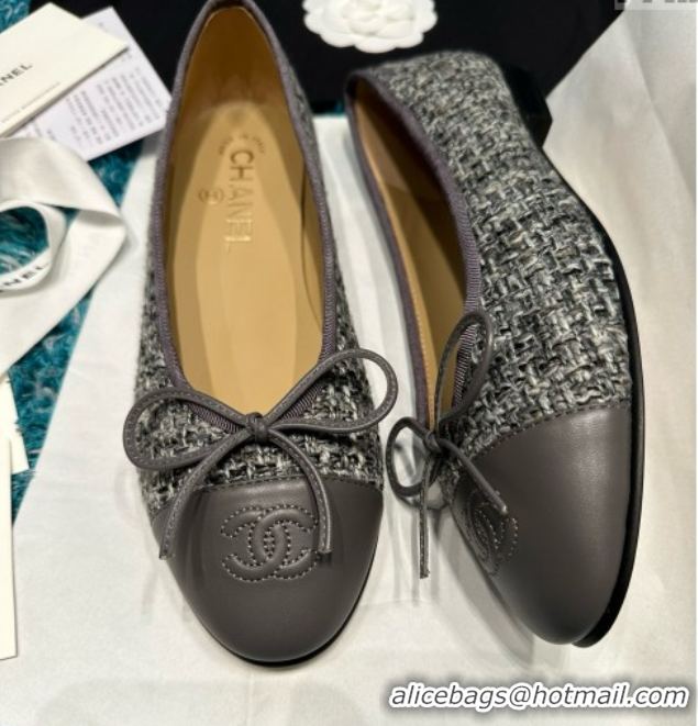 Purchase Chanel Tweed & Lambskin Ballet Flats CHB070727 Grey
