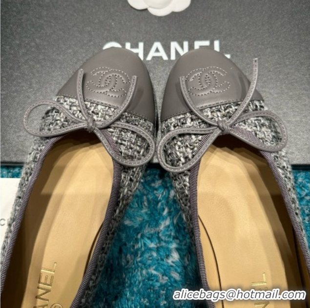Purchase Chanel Tweed & Lambskin Ballet Flats CHB070727 Grey