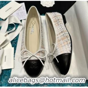 Top Design Chanel Tweed & Lambskin Ballet Flats CHB070728 Beige/Black