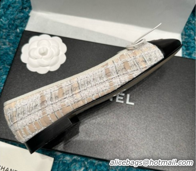 Top Design Chanel Tweed & Lambskin Ballet Flats CHB070728 Beige/Black