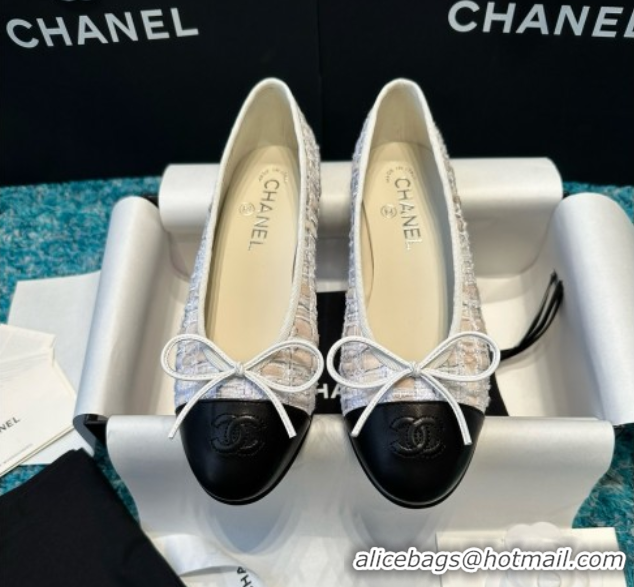 Top Design Chanel Tweed & Lambskin Ballet Flats CHB070728 Beige/Black