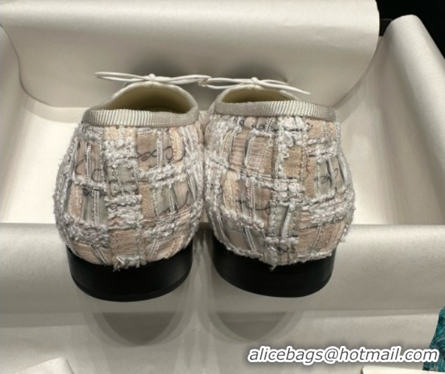 Top Design Chanel Tweed & Lambskin Ballet Flats CHB070728 Beige/Black