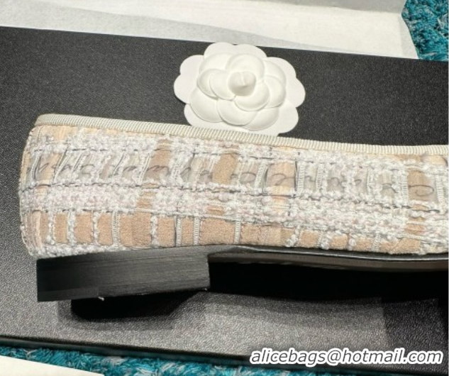 Top Design Chanel Tweed & Lambskin Ballet Flats CHB070728 Beige/Black