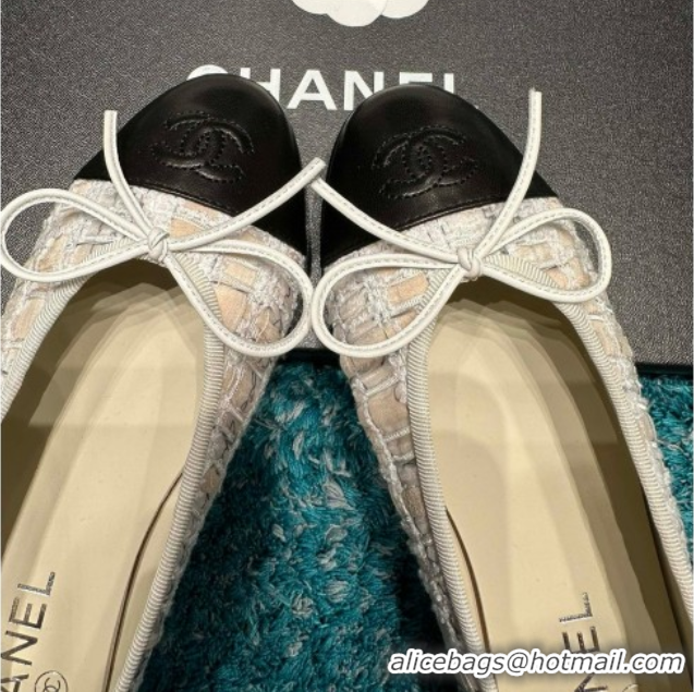 Top Design Chanel Tweed & Lambskin Ballet Flats CHB070728 Beige/Black