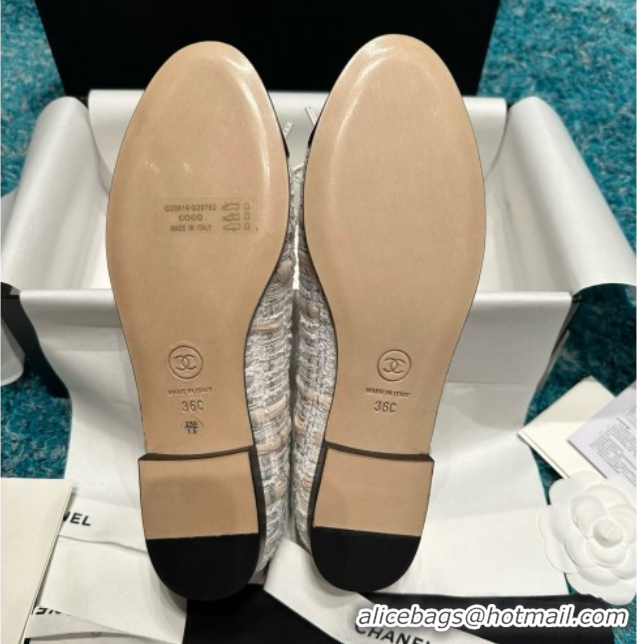 Top Design Chanel Tweed & Lambskin Ballet Flats CHB070728 Beige/Black