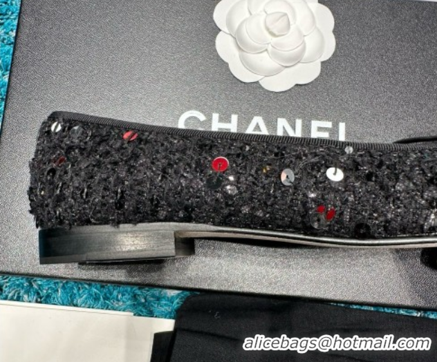 Good Product Chanel Tweed & Squins Ballet Flats CHB070729 Black/Gold