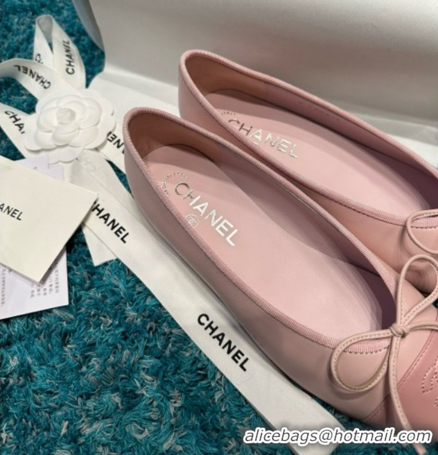 Top Grade Chanel Lambskin Ballet Flats CHB070730 Pink