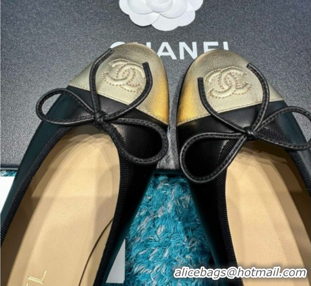 Good Quality Chanel Lambskin Ballet Flats CHB070732 Black/Gold