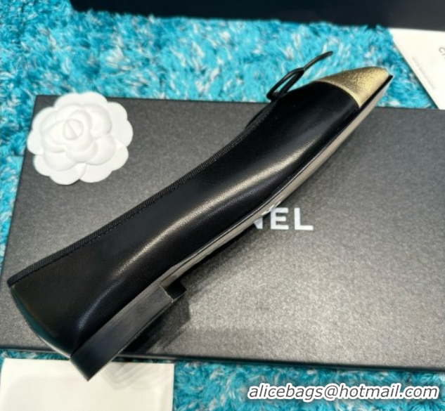 Good Quality Chanel Lambskin Ballet Flats CHB070732 Black/Gold
