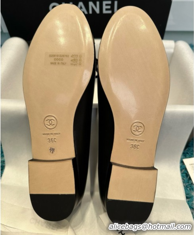 Good Quality Chanel Lambskin Ballet Flats CHB070732 Black/Gold
