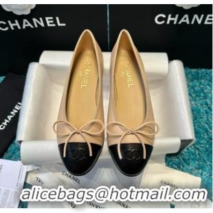 Grade Quality Chanel Lambskin Ballet Flats CHB070733 Beige/Black