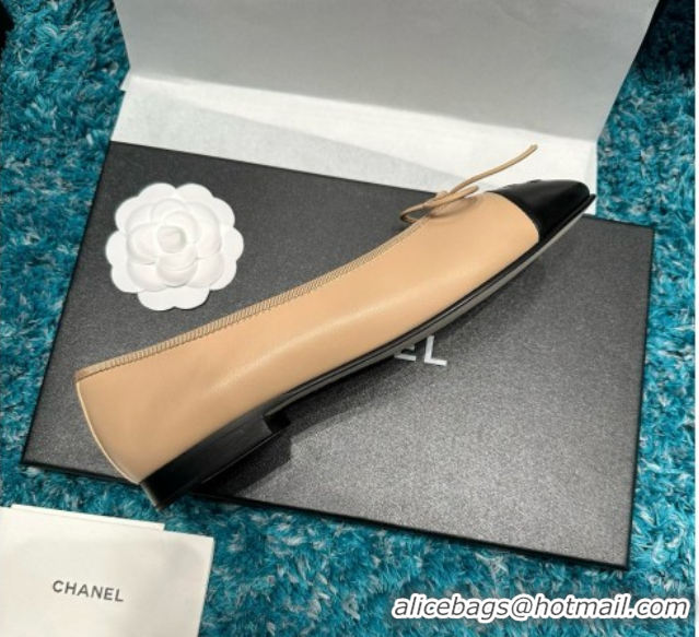 Grade Quality Chanel Lambskin Ballet Flats CHB070733 Beige/Black
