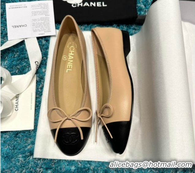 Grade Quality Chanel Lambskin Ballet Flats CHB070733 Beige/Black