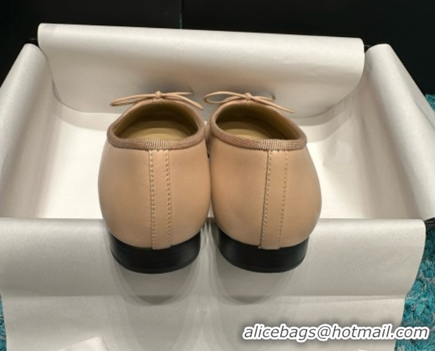 Grade Quality Chanel Lambskin Ballet Flats CHB070733 Beige/Black