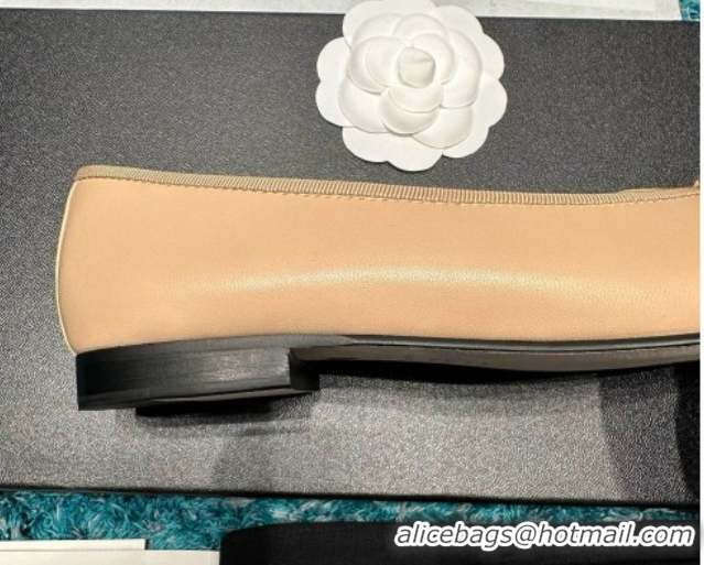 Grade Quality Chanel Lambskin Ballet Flats CHB070733 Beige/Black