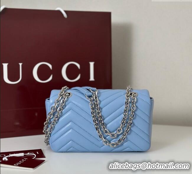 Luxury Cheap Gucci GG Marmont Small Shoulder Bag 837280 Light Blue 2025