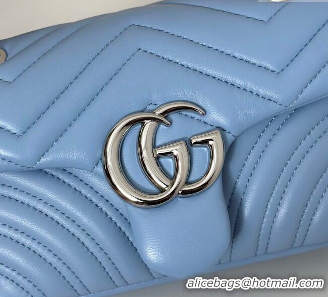 Luxury Cheap Gucci GG Marmont Small Shoulder Bag 837280 Light Blue 2025