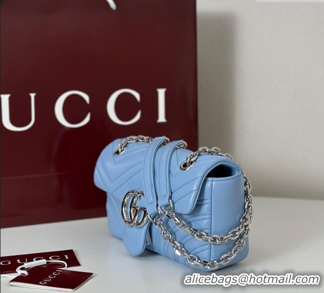 Luxury Cheap Gucci GG Marmont Small Shoulder Bag 837280 Light Blue 2025