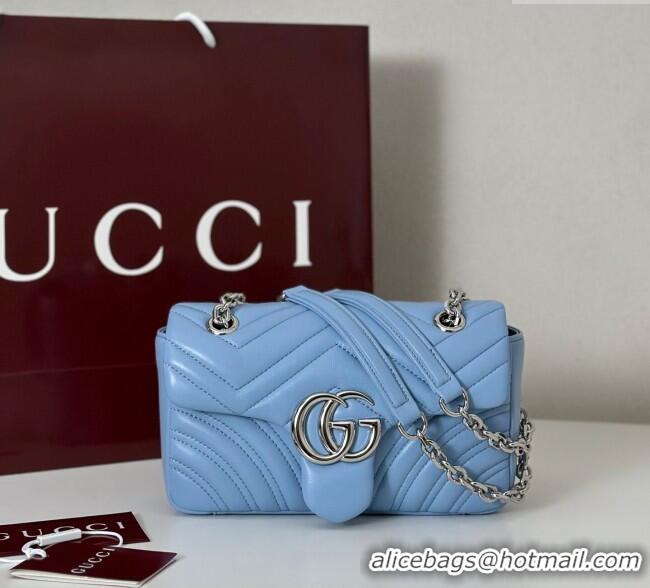 Luxury Cheap Gucci GG Marmont Small Shoulder Bag 837280 Light Blue 2025
