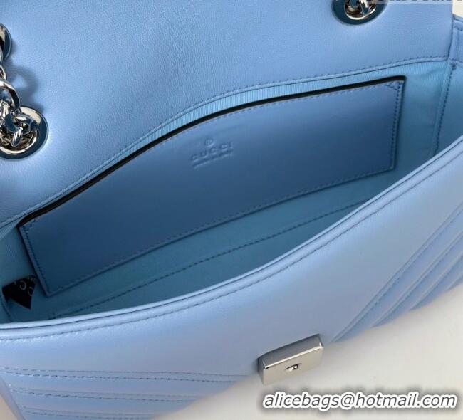 Luxury Cheap Gucci GG Marmont Small Shoulder Bag 837280 Light Blue 2025