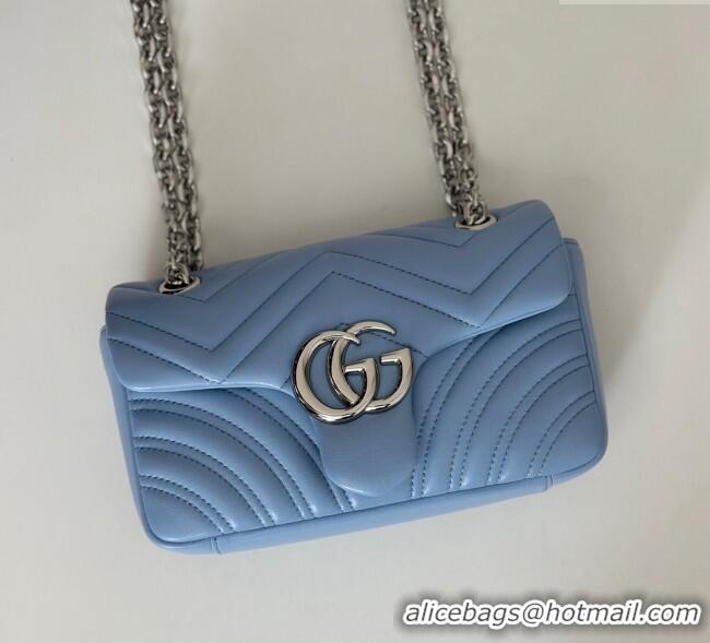 Luxury Cheap Gucci GG Marmont Small Shoulder Bag 837280 Light Blue 2025