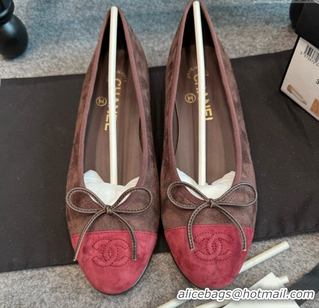 Good Quality Chanel Suede Classic Ballerinas CHB070903 Brown/Burgundy
