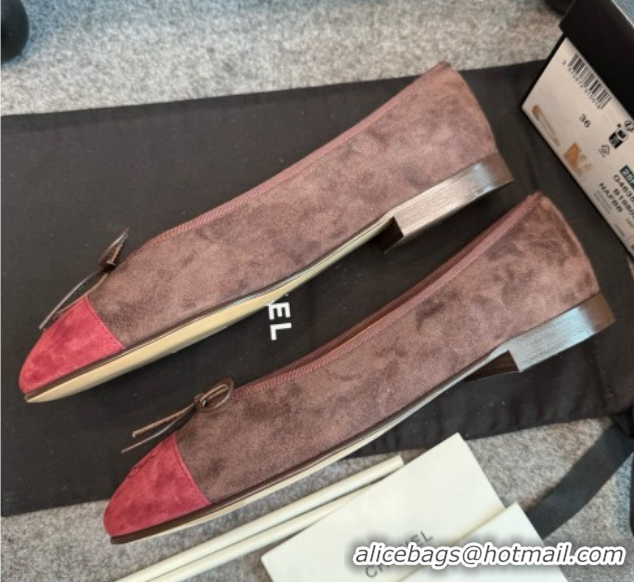Good Quality Chanel Suede Classic Ballerinas CHB070903 Brown/Burgundy