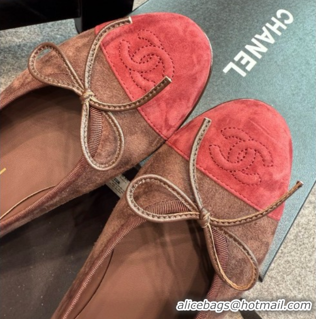 Good Quality Chanel Suede Classic Ballerinas CHB070903 Brown/Burgundy