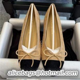 Luxurious Chanel Suede Classic Ballerinas CHB070904 Beige/Black