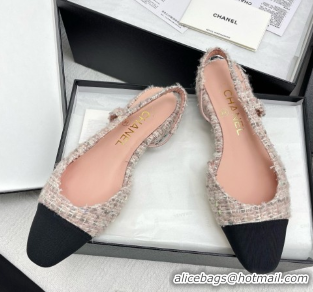 Good Product Chanel Tweed & Grosgrain Slingbacks Flats G31319 Pink