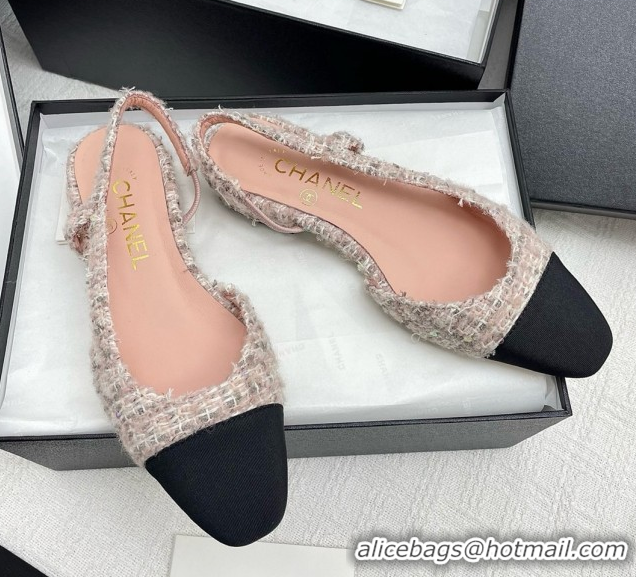 Good Product Chanel Tweed & Grosgrain Slingbacks Flats G31319 Pink