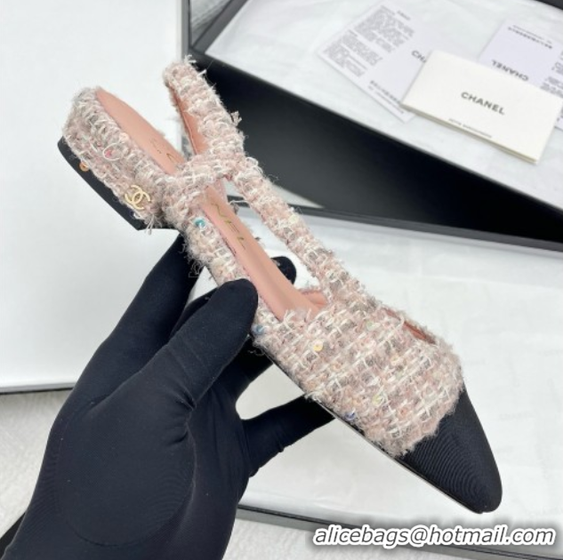 Good Product Chanel Tweed & Grosgrain Slingbacks Flats G31319 Pink