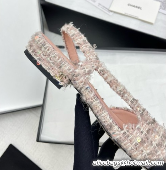 Good Product Chanel Tweed & Grosgrain Slingbacks Flats G31319 Pink