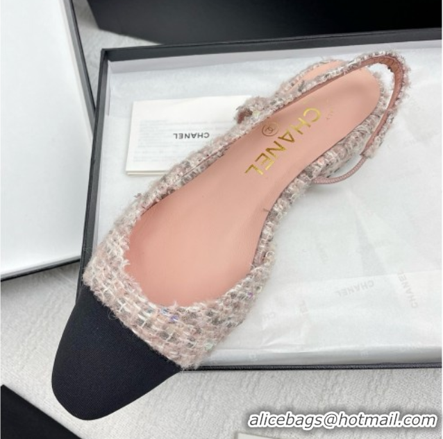 Good Product Chanel Tweed & Grosgrain Slingbacks Flats G31319 Pink