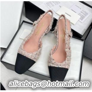 Good Looking Chanel Tweed & Grosgrain Slingbacks Pumps 6.5cm Heel G31318 Pink