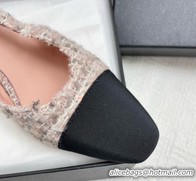 Good Looking Chanel Tweed & Grosgrain Slingbacks Pumps 6.5cm Heel G31318 Pink