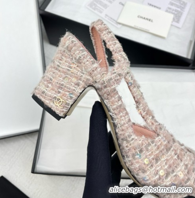 Good Looking Chanel Tweed & Grosgrain Slingbacks Pumps 6.5cm Heel G31318 Pink