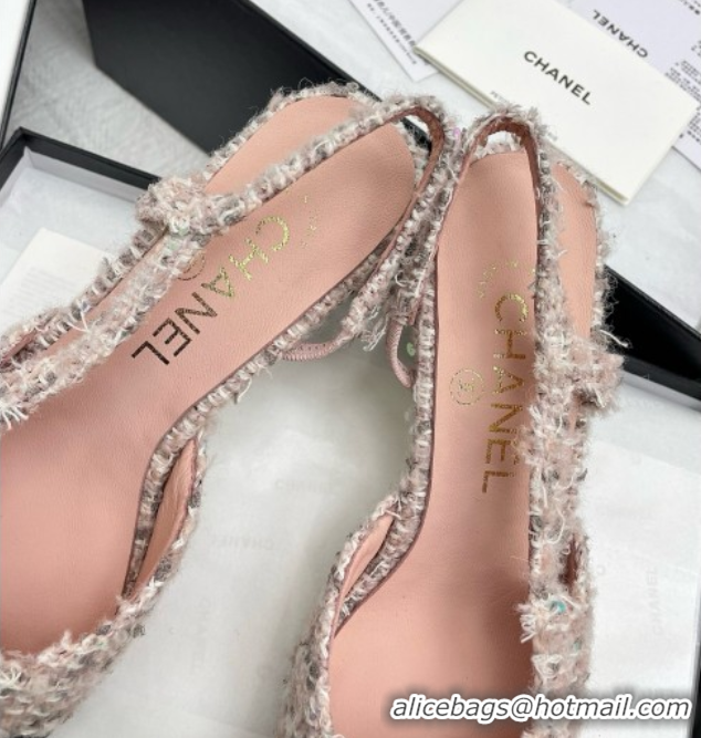 Good Looking Chanel Tweed & Grosgrain Slingbacks Pumps 6.5cm Heel G31318 Pink